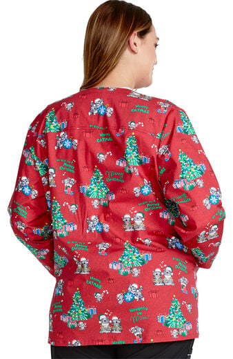 Women's Snap Front Meowy Christmouse Print Jacket