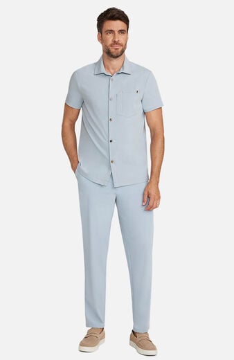 Men's Scrub Set: Button-Up Short Sleeve Top & Cuffed Trouser Pant Men's Scrub Set: Button-Up Short Sleeve Top & Cuffed Trouser Pant