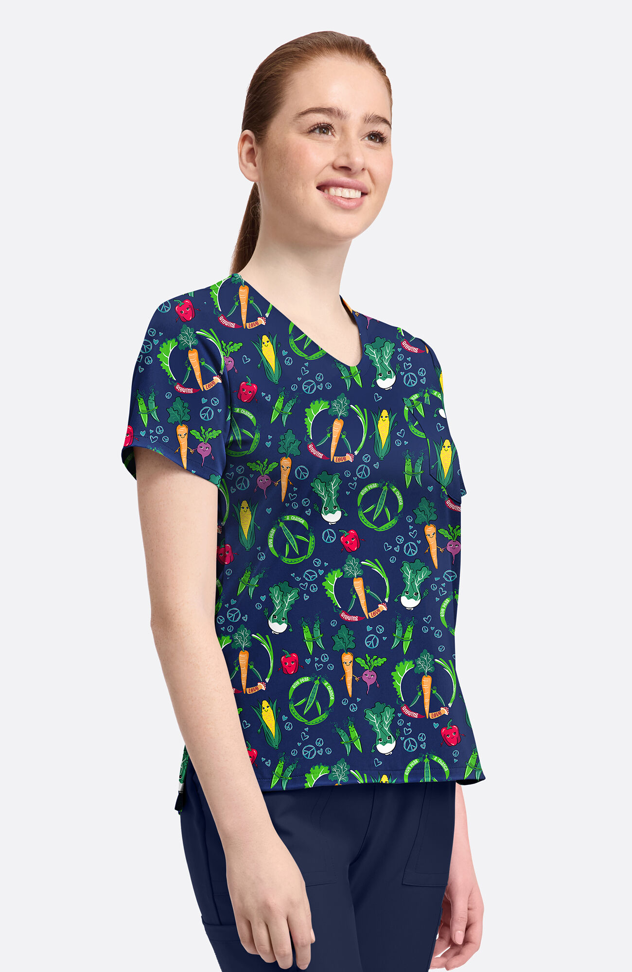 Women's Growing Love Print Scrub Top, , large