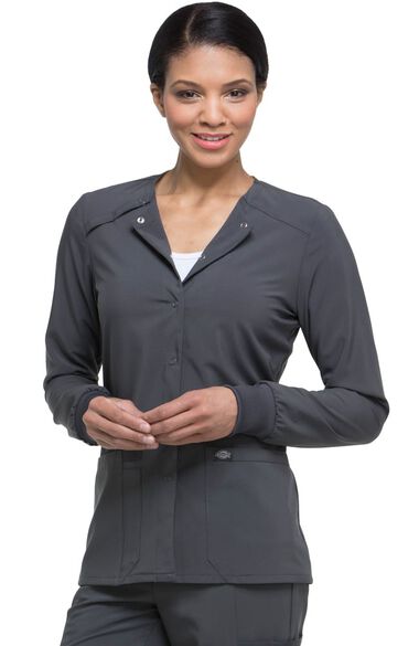 Women's Snap Front Warm-Up Solid Scrub Jacket, , large