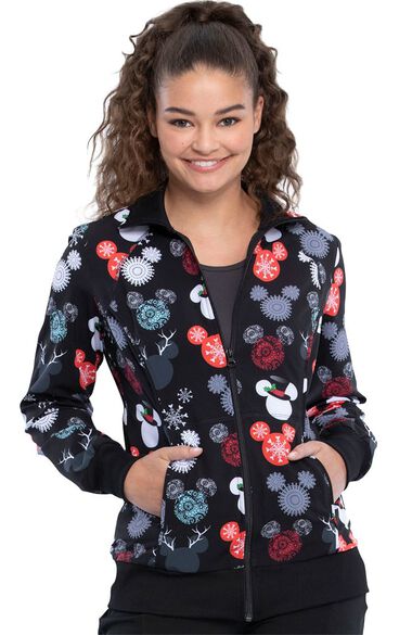 Clearance Women's That's Snow Mickey Print Scrub Jacket, , large