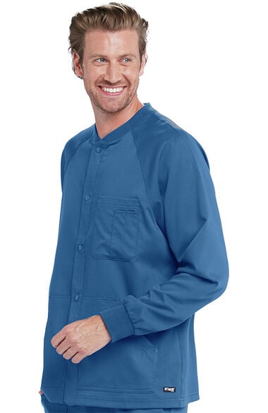Clearance Men's Snap Front Raglan Sleeve Solid Scrub Jacket, , large
