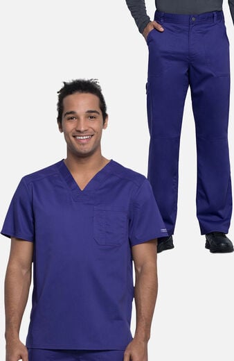 Men's Scrub Set: Chest Pocket V-Neck Top & Zip Fly Cargo Pant Men's Scrub Set: Chest Pocket V-Neck Top & Zip Fly Cargo Pant