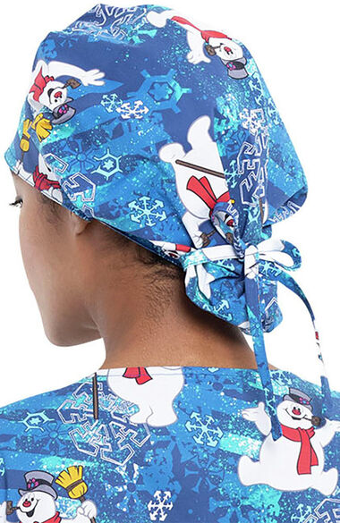 Clearance Women's Bouffant Snowflake Frosty Print Scrub Hat, , large