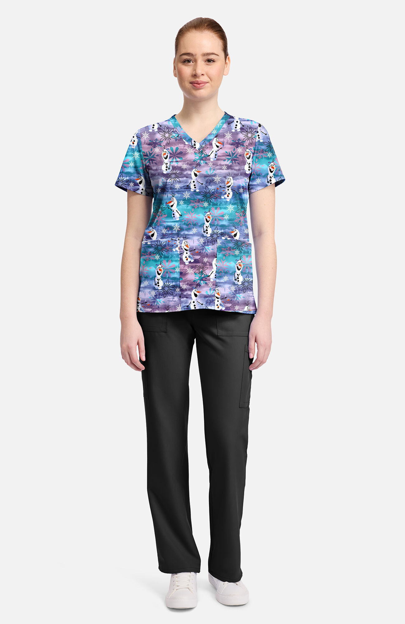 Women's Olaf In Arendelle Print Scrub Top, , large