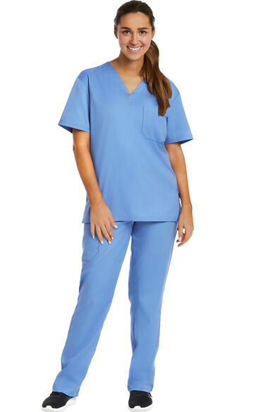 Clearance Unisex Solid Scrub Top & Tapered Scrub Pant Set, , large