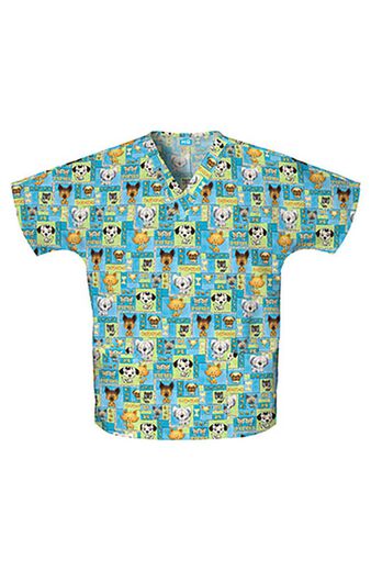 Clearance Women's Discount V-Neck 2-Pocket Tunic Style Pet Print Scrub Top