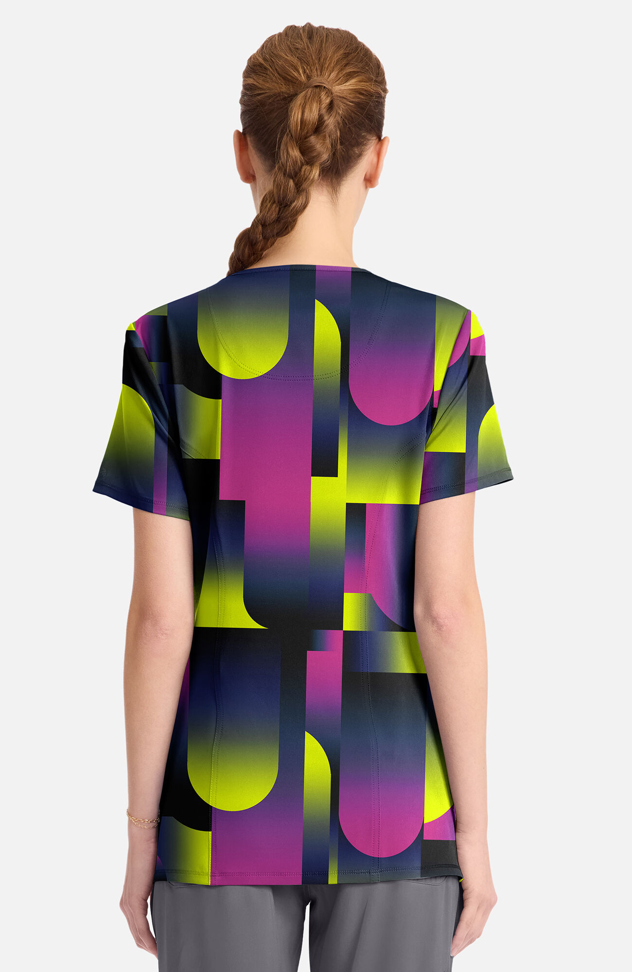 Women's Round Neck Portal Print Scrub Top, , large