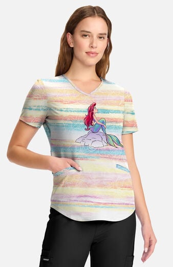 Women's Little Mermaid Vibe With The Tide Print Scrub Top Women's Little Mermaid Vibe With The Tide Print Scrub Top
