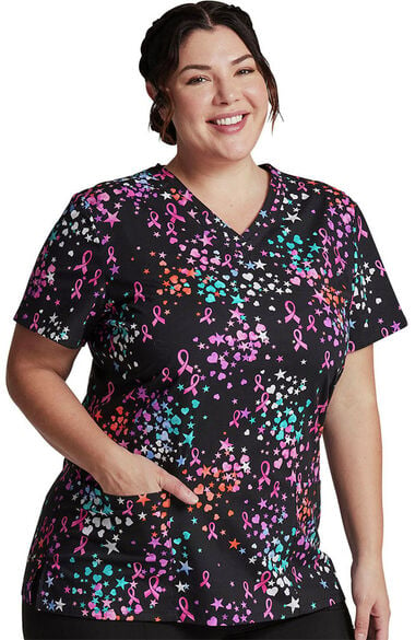 Clearance Women's Caring Space Print Scrub Top, , large