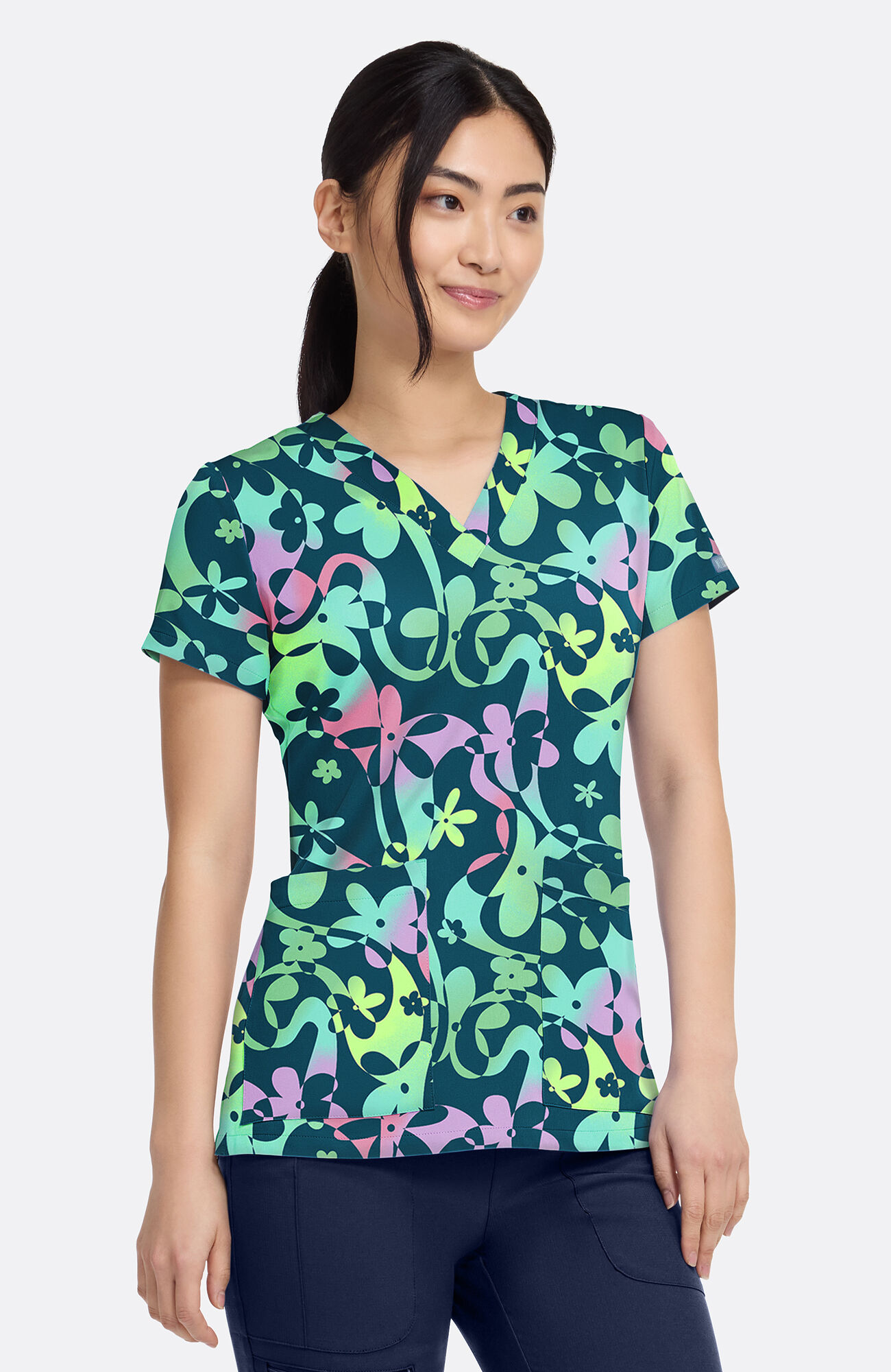 Women's Vicky Dizzy Daisy Print Scrub Top, , large