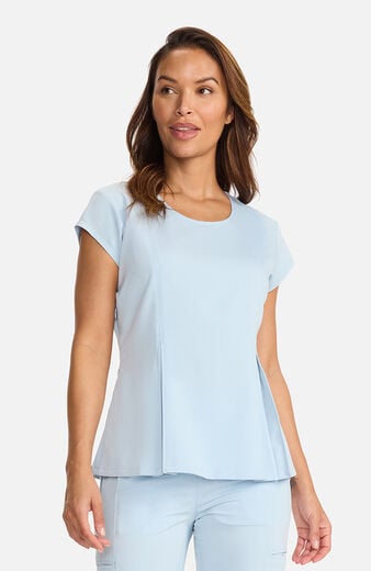 Women's Crew Neck Pleated Peplum Scrub Top Women's Crew Neck Pleated Peplum Scrub Top