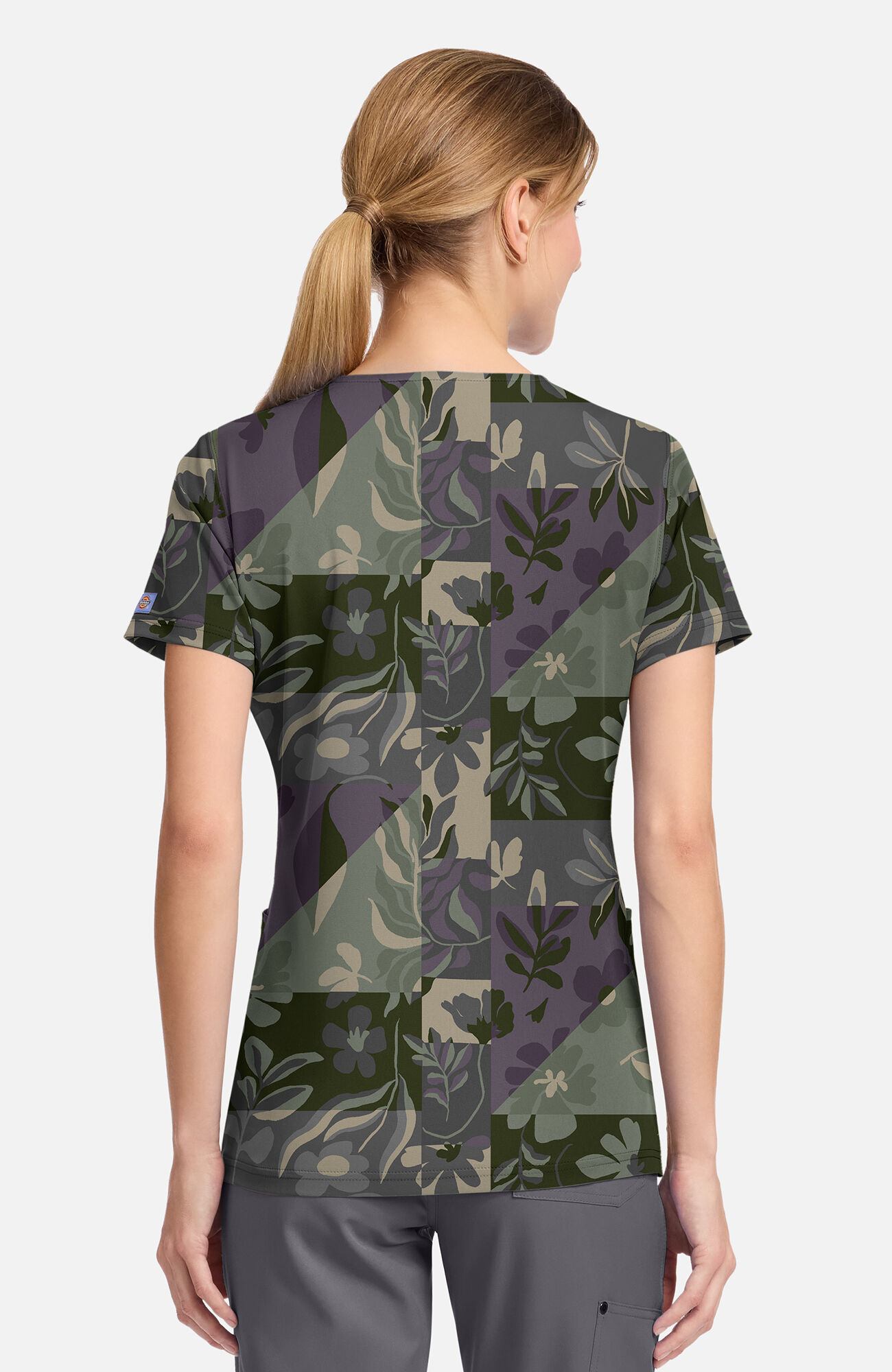 Women's Floral Geo Print Scrub Top, , large