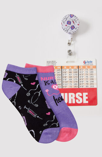 Women's 2 Pack Best Nurse Ever Print Socks & Lanyard Gift Set