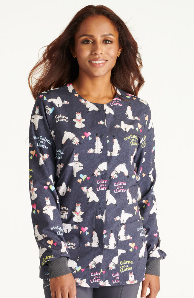 Holiday print top scrub jackets