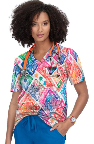 Clearance Unisex Casey Pride Patch Print Scrub Top, , large