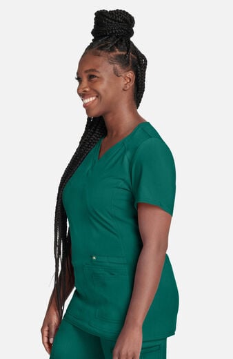Women's V-Neck Knit Panel Solid Scrub Top Women's V-Neck Knit Panel Solid Scrub Top