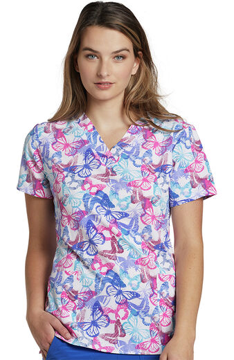 Women's Painted Butterfly Print Scrub Top