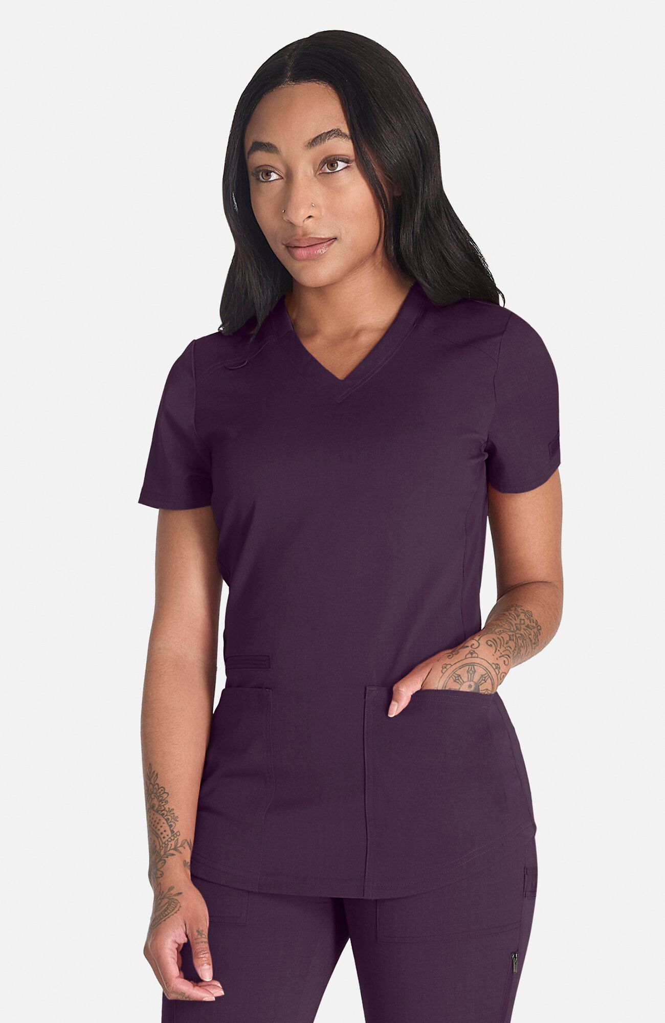 Women's 5-Pocket V-Neck Scrub Top, DEE Deep Amethyst | purple, large