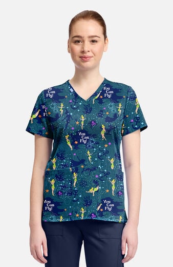 Women's Tinker Bell Flight Print Scrub Top Women's Tinker Bell Flight Print Scrub Top