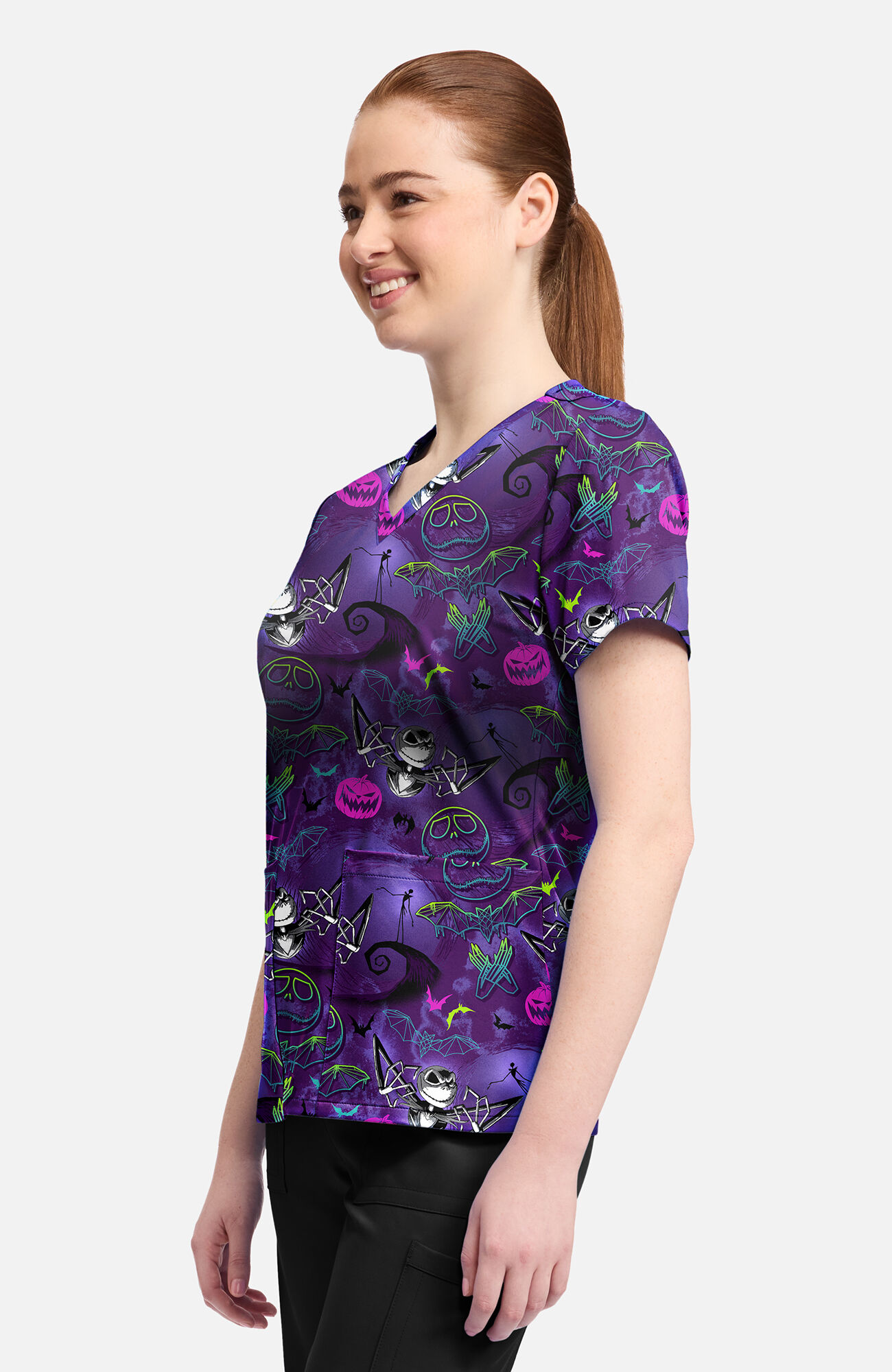 Women's Ghost-Like Charm Print Scrub Top, , large