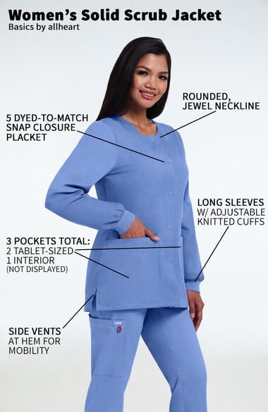 Clearance Women's Solid Scrub Jacket with Tablet Pocket, , large