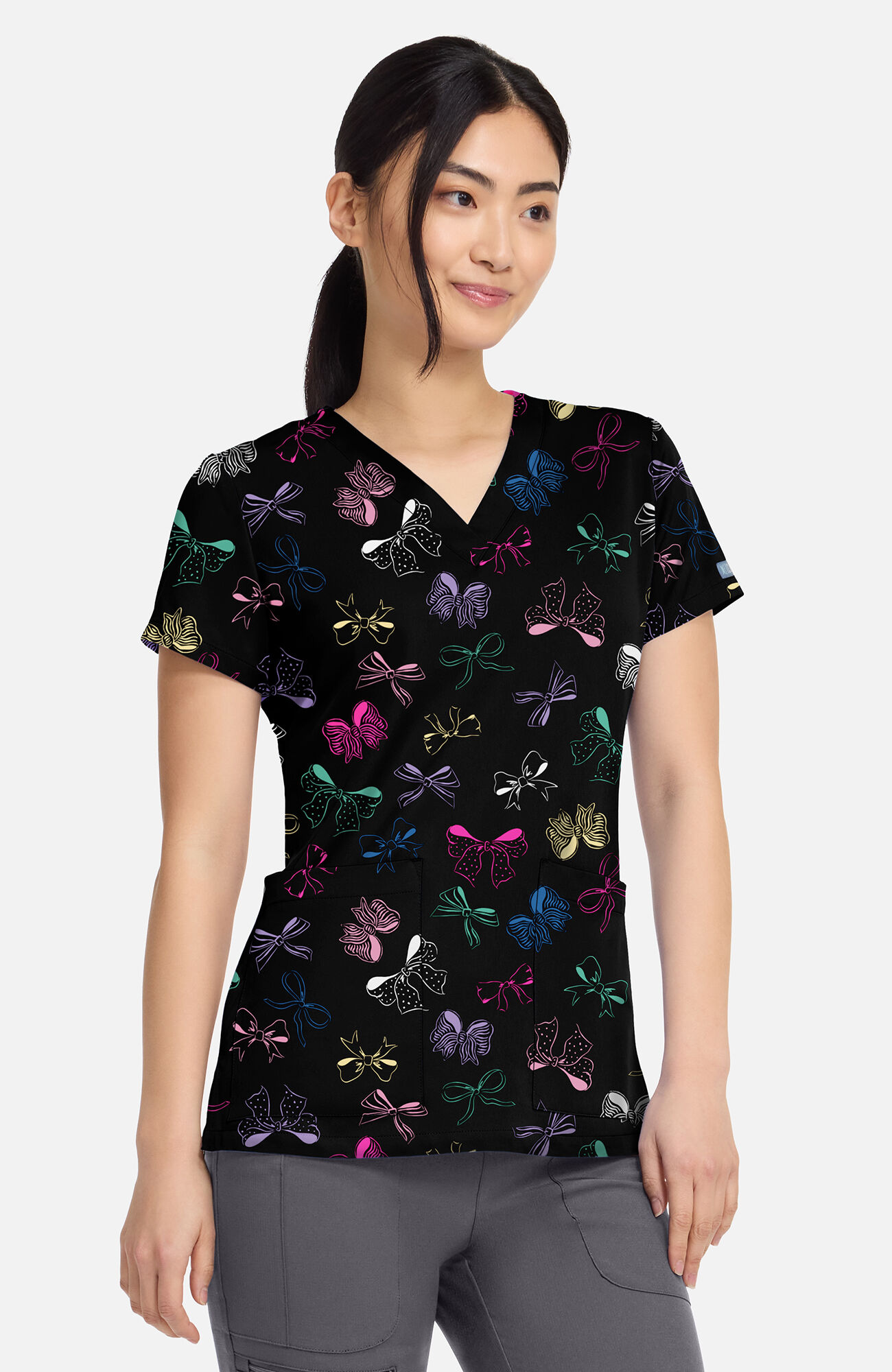 Women's Vicky Bow Mania Print Scrub Top, , large