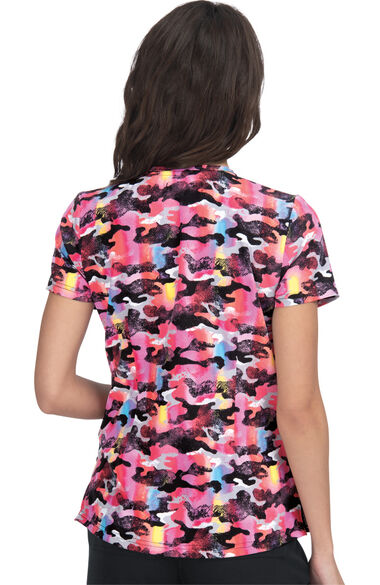 Women's Nadi V-Neck Colorful Camo Print Scrub Top, , large