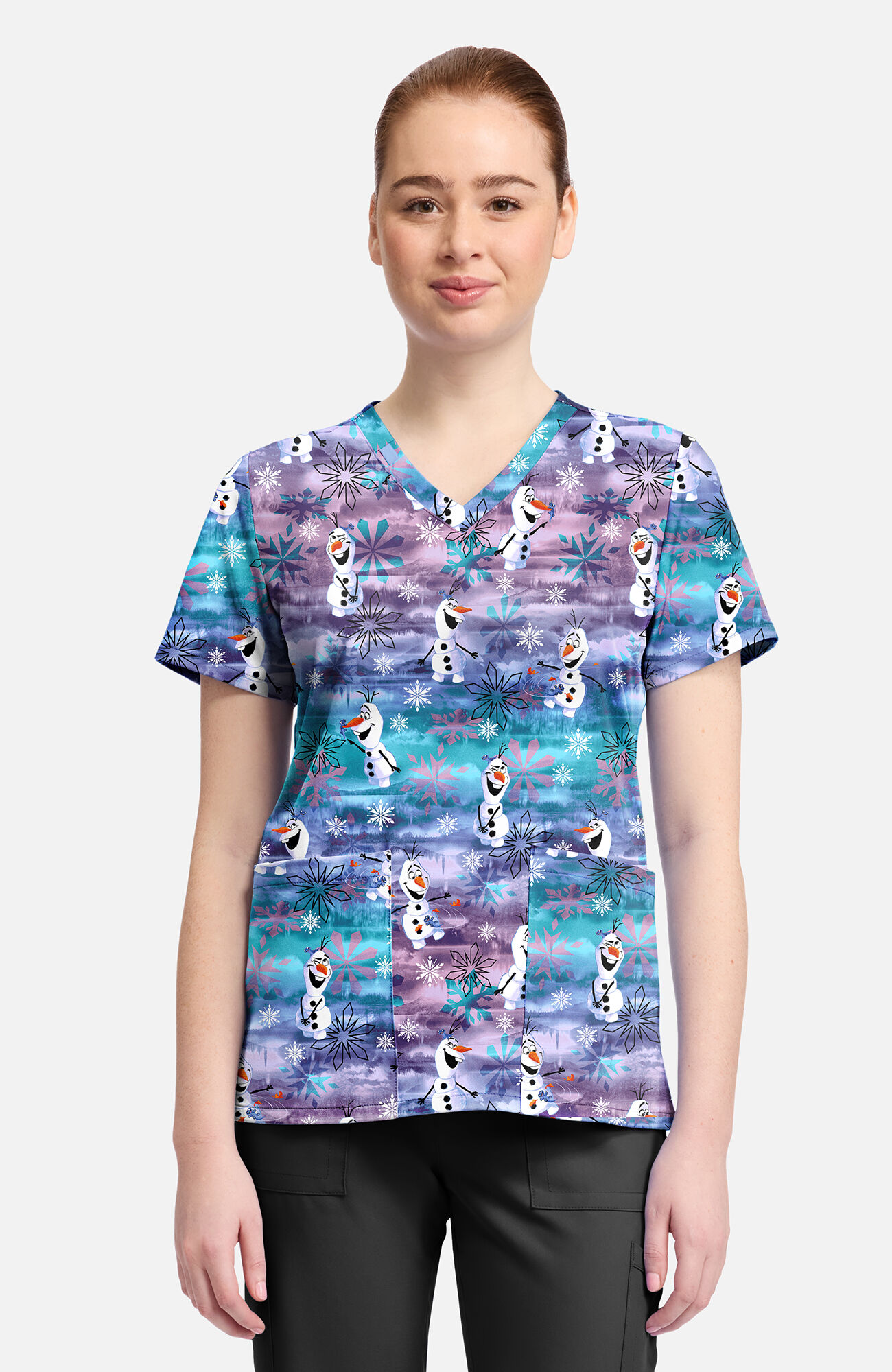 Women's Olaf In Arendelle Print Scrub Top