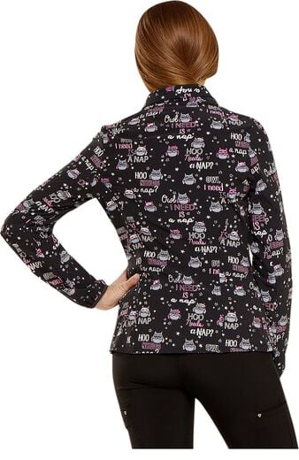 Clearance Women's Zip Front Warm-Up Owl Print Scrub Jacket