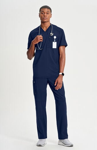 Men's V-Neck Knit Panel Solid Scrub Top Men's V-Neck Knit Panel Solid Scrub Top