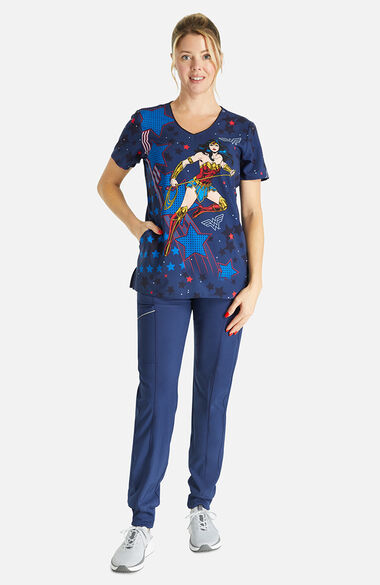Women's Defender Of Truth Print Scrub Top, , large