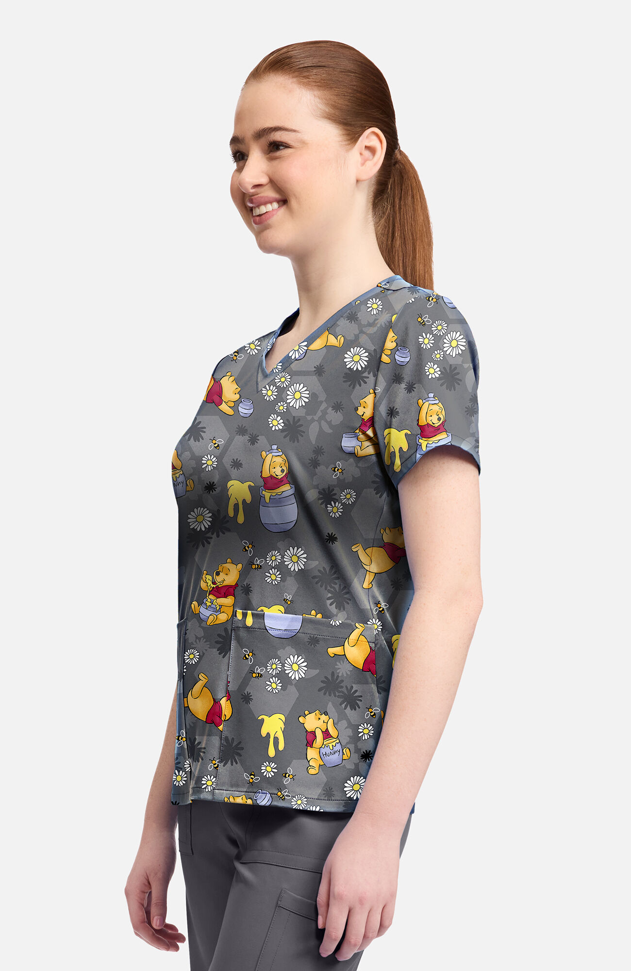 Women's Pooh Honey Business Print Scrub Top, , large