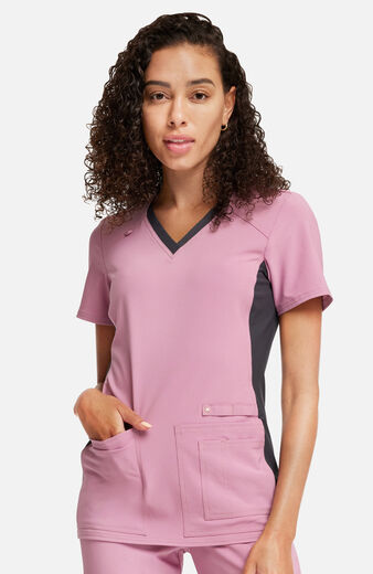 Women's V-Neck Knit Panel Solid Scrub Top