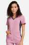 Women's V-Neck Knit Panel Solid Scrub Top, , large