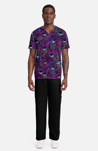 Men's Comic Hero Print Scrub Top Men's Comic Hero Print Scrub Top