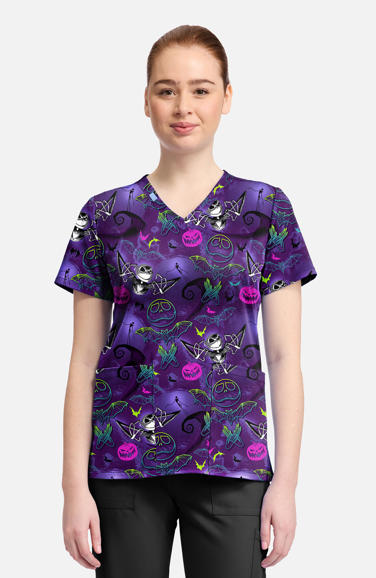 Women's Ghost-Like Charm Print Scrub Top