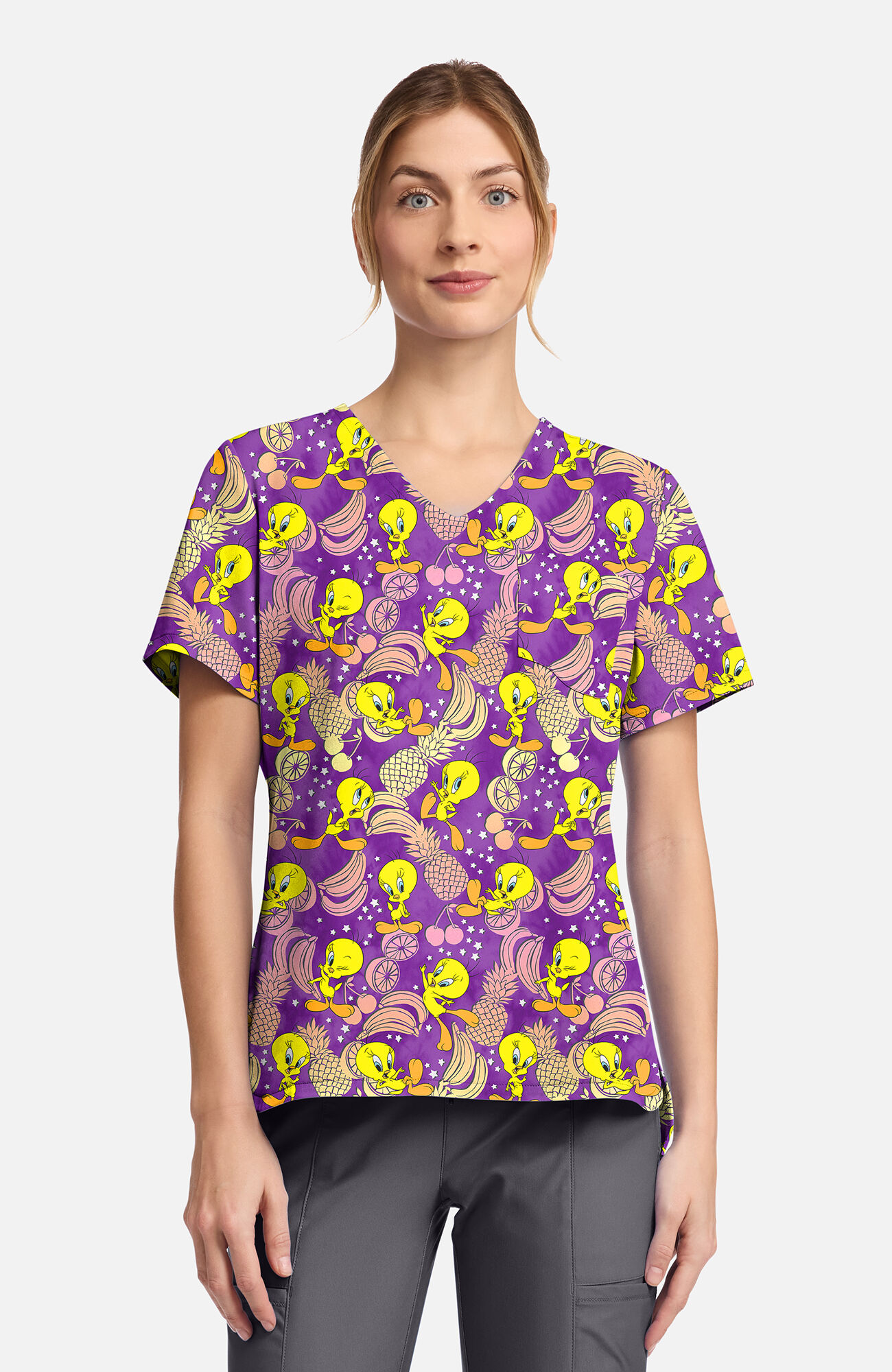 Women's Tropical Tweety Print Scrub Top