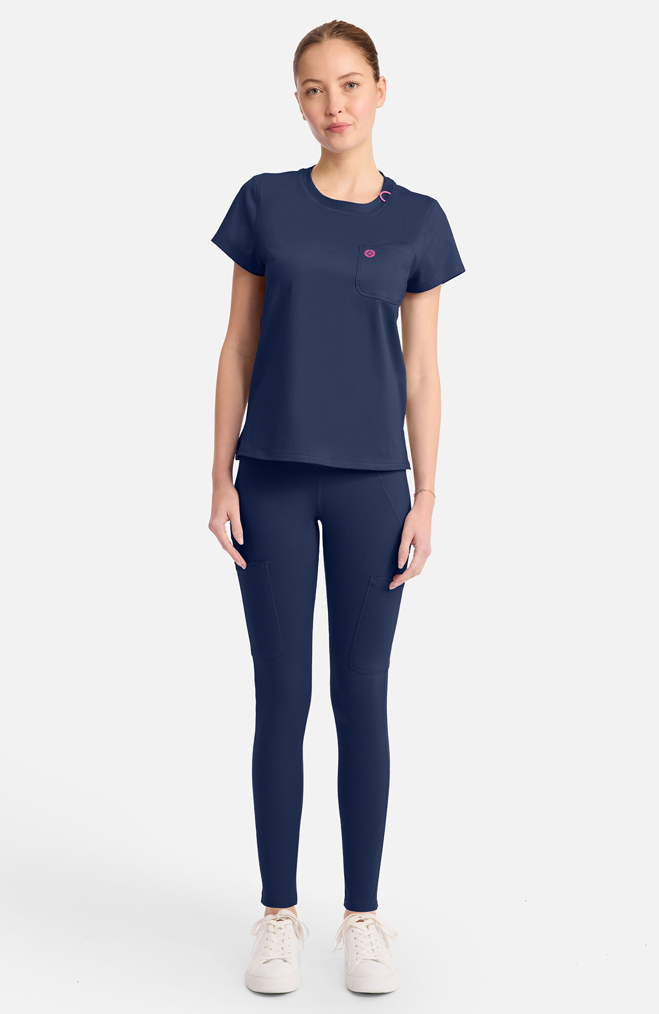 Women's Knit 2-Pocket Crew Neck Scrub Top