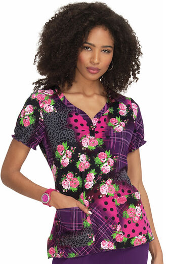 Clearance Women's Blossom Playful Patchwork Print Scrub Top