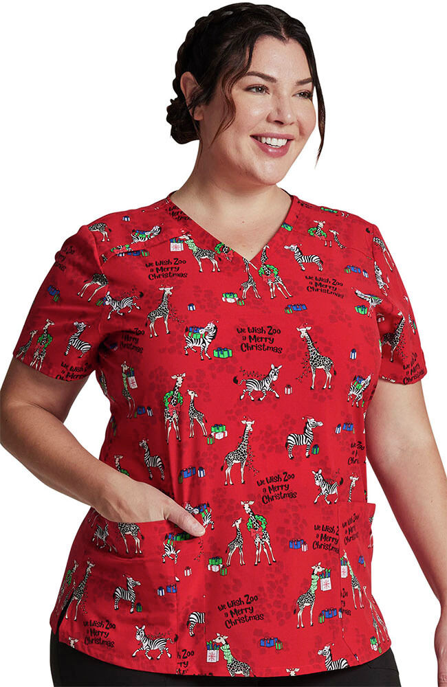 Christmas print scrub tops cheap