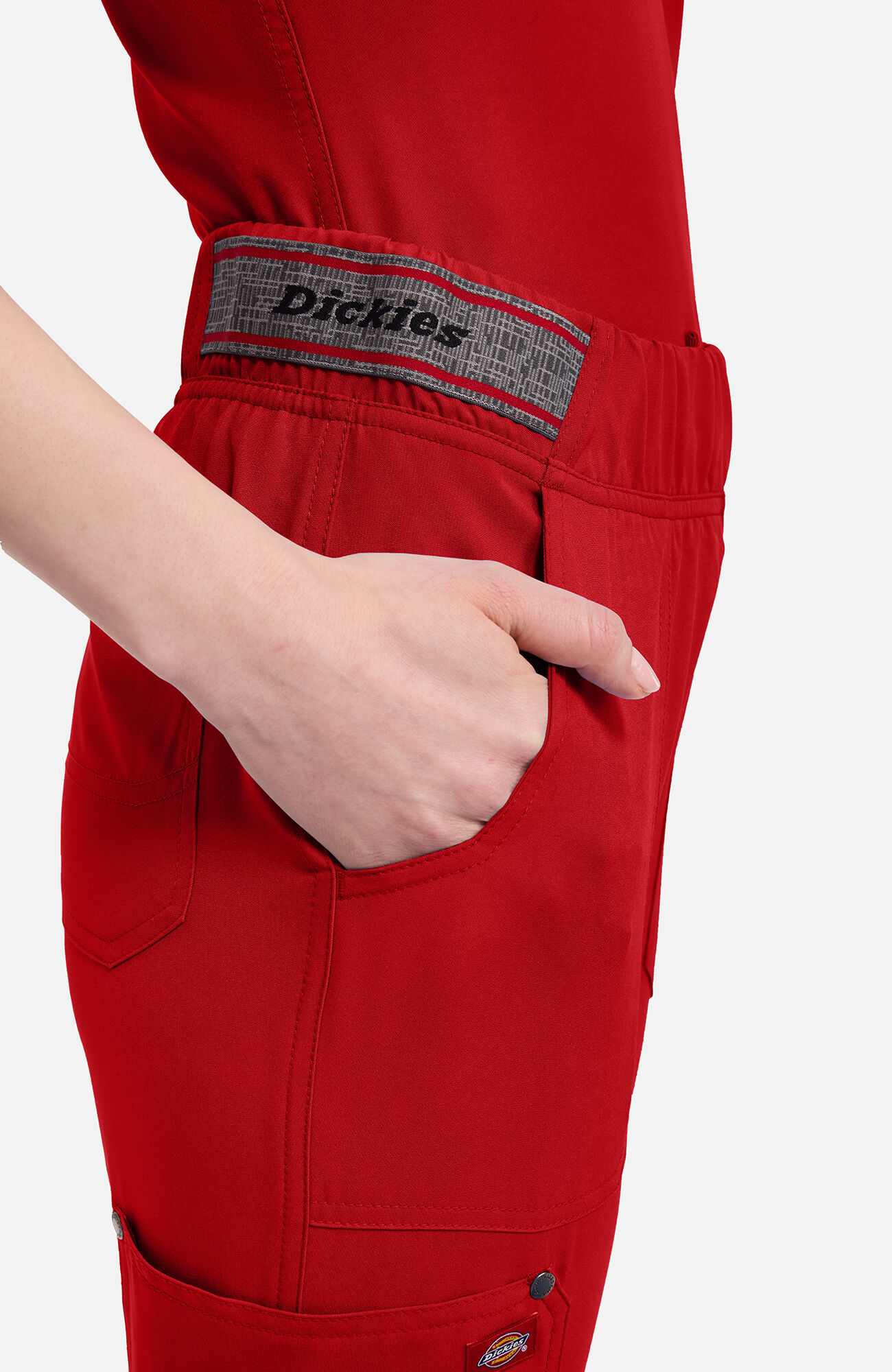 Women's Logo Waistband 5-Pocket Jogger Scrub Pant, RED Red | red, large