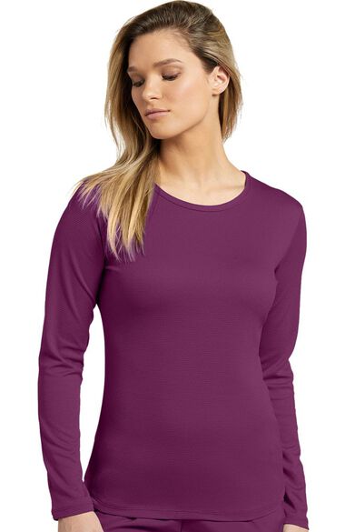Women's Long Sleeve Mesh Solid T-Shirt, , large