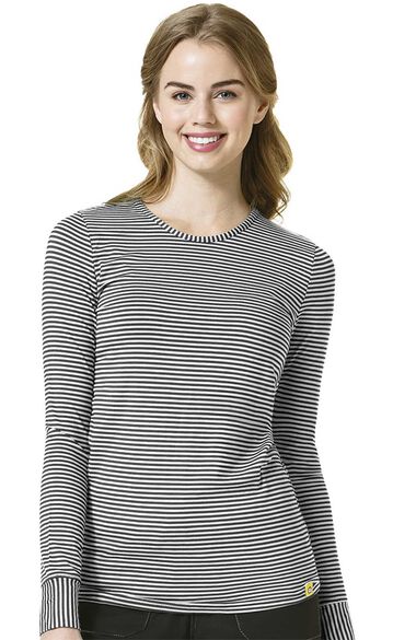 Women's Silky Long Sleeve Stripe Print Underscrub T-Shirt, , large