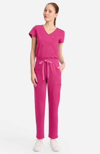 Women's Knit V-Neck Barrel Leg Scrub Jumpsuit Women's Knit V-Neck Barrel Leg Scrub Jumpsuit