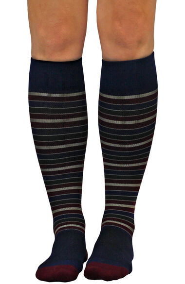 Clearance About The Nurse Unisex Knee High 20-30 mmHg Navy Stripe Print Compression Sock, , large