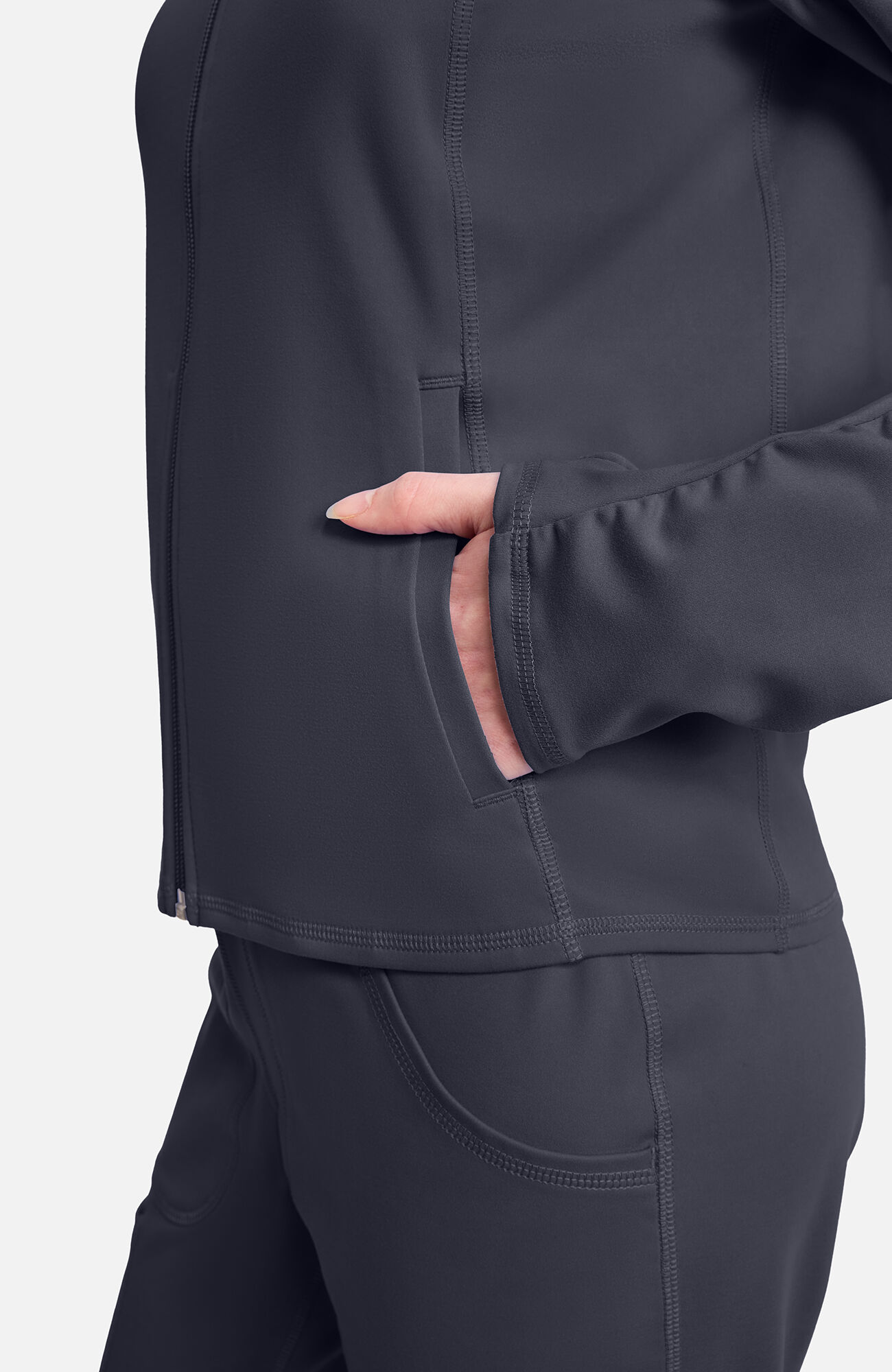 Women's Warm Knit Zip Front Scrub Jacket, PWT Pewter | pewter, large