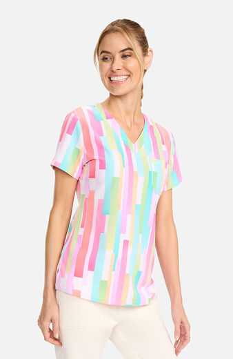 Women's V-Neck Pop Stripes Print Scrub Top Women's V-Neck Pop Stripes Print Scrub Top