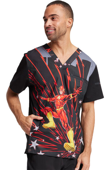 Clearance Men's Fast As Lightning Print Scrub Top, , large