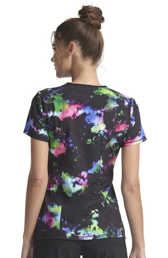 Women's Mock Wrap Color-Blur Print Scrub Top